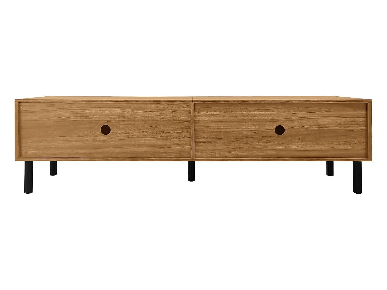 Best Suporte para TV e madeira - Suporte para TV de 4 portas com pés em madeira - para sala de estar Preto