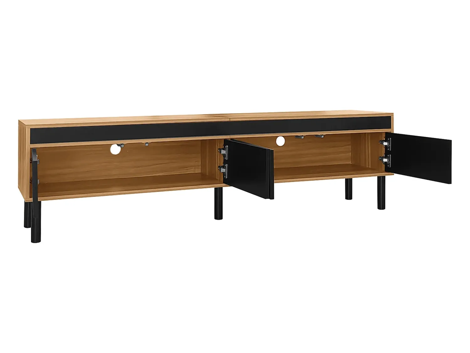 Best Suporte para TV e madeira - Suporte para TV de 4 portas com pés em madeira - para sala de estar Preto