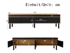 Best Suporte para TV e madeira - Suporte para TV de 4 portas com pés em madeira - para sala de estar Preto