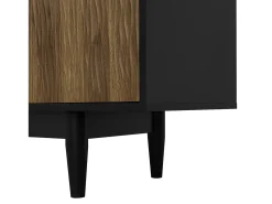 Móvel De Tv| Suporte para TV preto e madeira - Suporte para TV com 2 portas e 3 gavetas - Puxadores dourados e padrão ondulado Natural claro