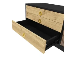 Móvel De Tv| Suporte para TV preto e madeira - Suporte para TV com 2 portas e 3 gavetas - Puxadores dourados e padrão ondulado Natural claro