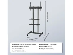 Suporte para TV SucceBuy Suporte Móvel para Televisões de 81 a 178 CM, Suporte Rodante com Rodas e Prateleira^ Móvel De Tv