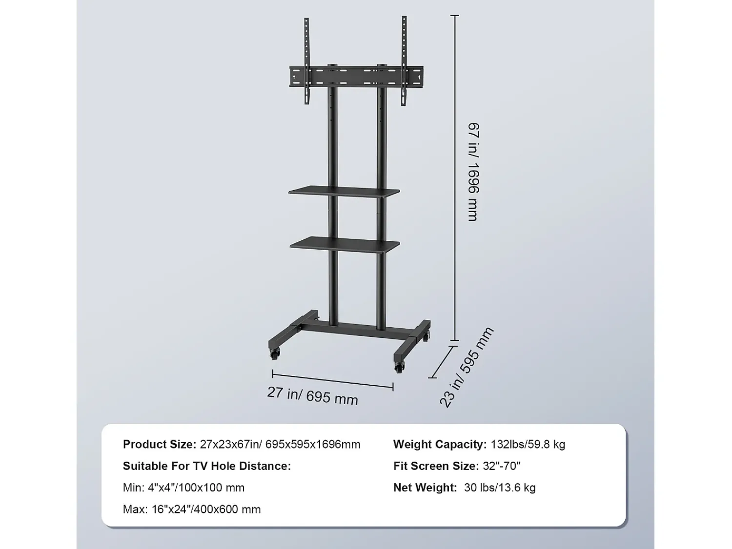 Suporte para TV SucceBuy Suporte Móvel para Televisões de 81 a 178 CM, Suporte Rodante com Rodas e Prateleira^ Móvel De Tv