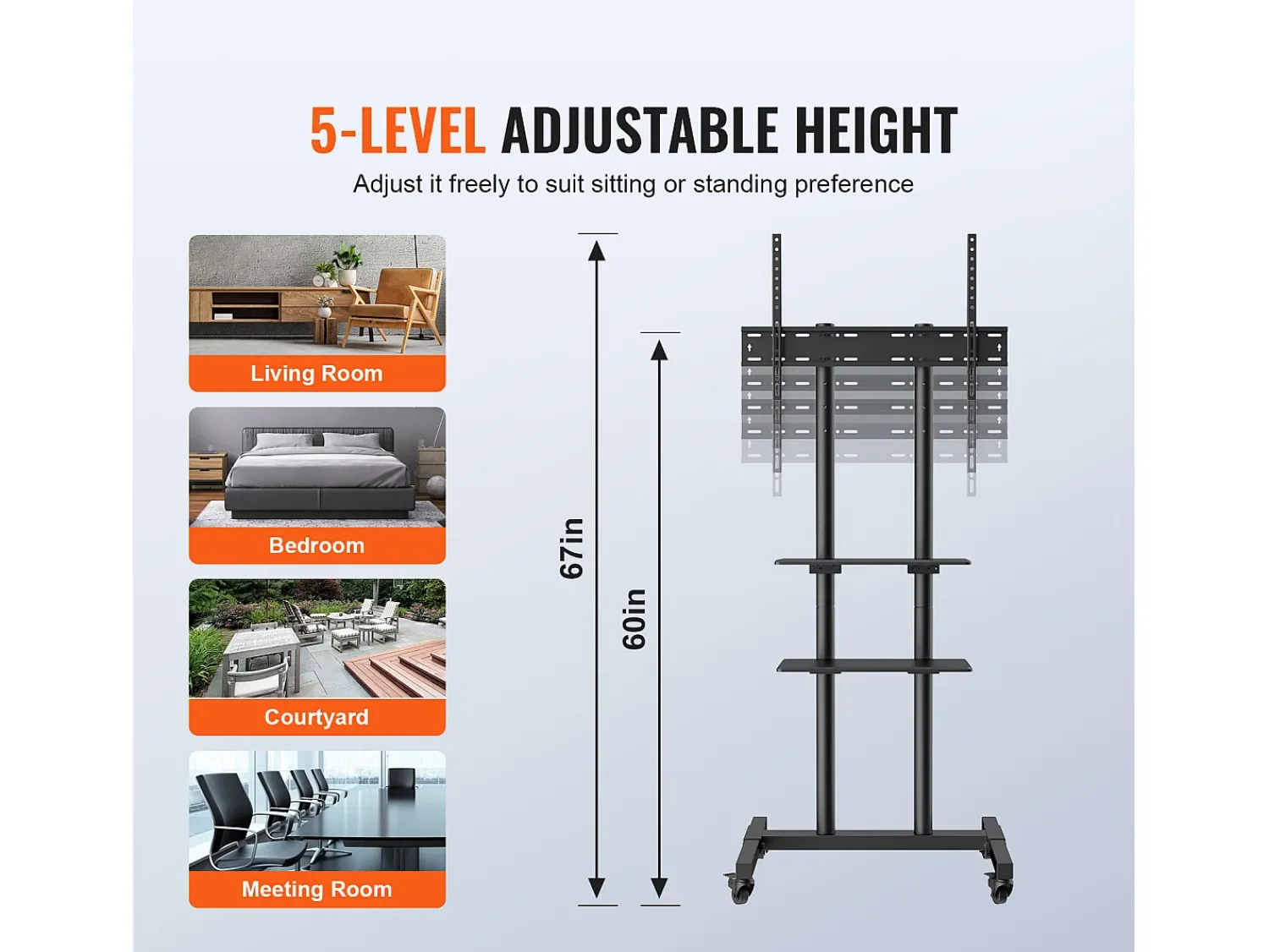 Suporte para TV SucceBuy Suporte Móvel para Televisões de 81 a 178 CM, Suporte Rodante com Rodas e Prateleira^ Móvel De Tv