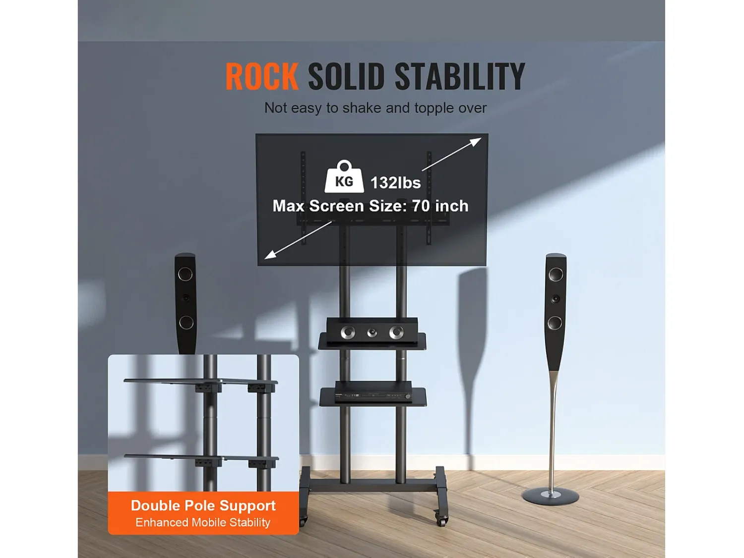 Suporte para TV SucceBuy Suporte Móvel para Televisões de 81 a 178 CM, Suporte Rodante com Rodas e Prateleira^ Móvel De Tv