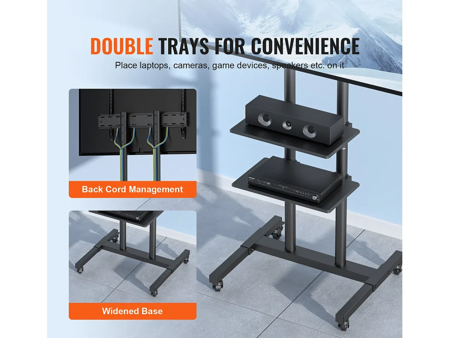 Suporte para TV SucceBuy Suporte Móvel para Televisões de 81 a 178 CM, Suporte Rodante com Rodas e Prateleira^ Móvel De Tv