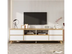 Suporte para TV/mesa de centro com 5 portas e 2 compartimentos abertos para sua sala de estar, 175 x 37 x 51 cm^ Móvel De Tv