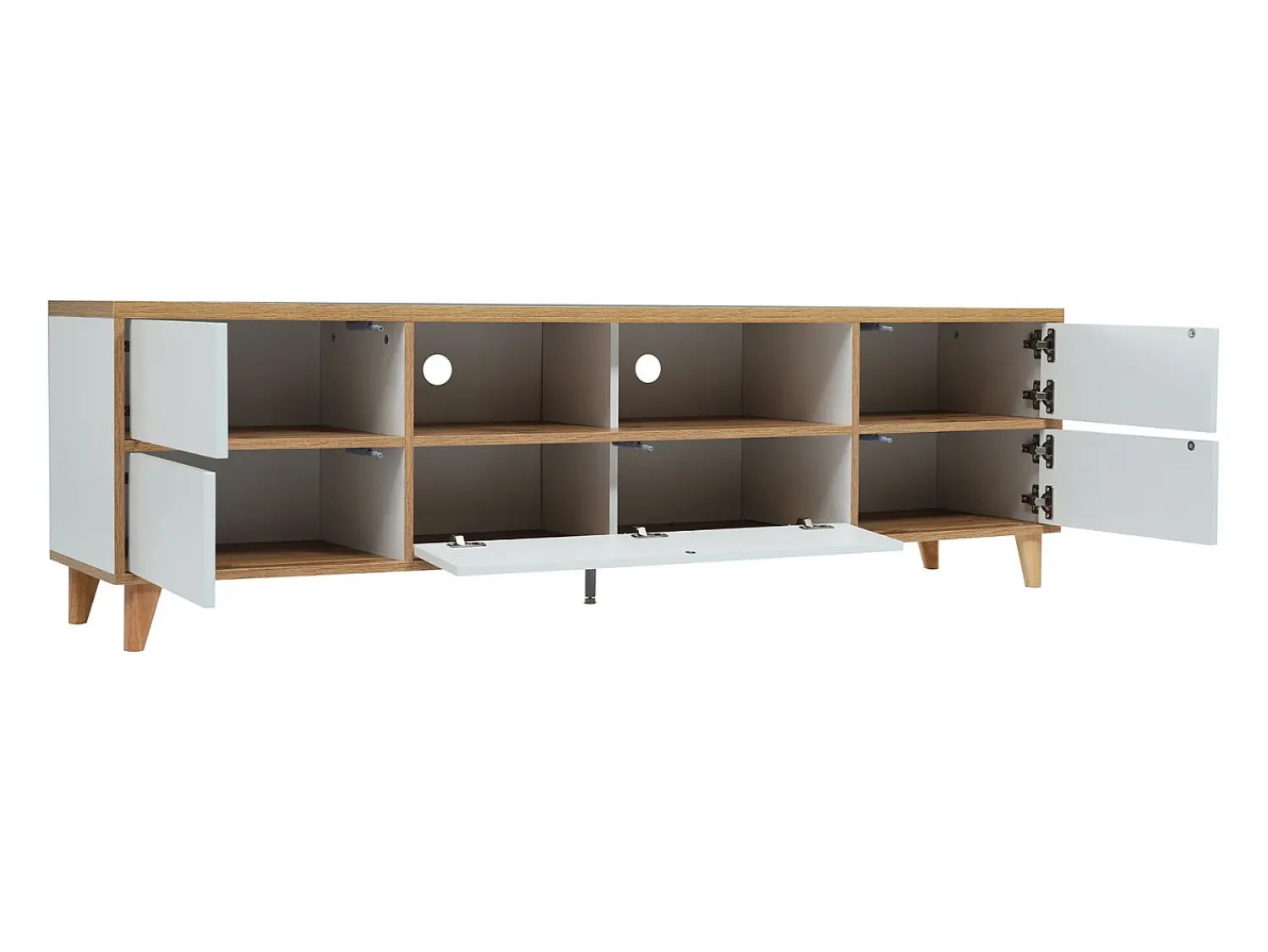 Suporte para TV/mesa de centro com 5 portas e 2 compartimentos abertos para sua sala de estar, 175 x 37 x 51 cm^ Móvel De Tv