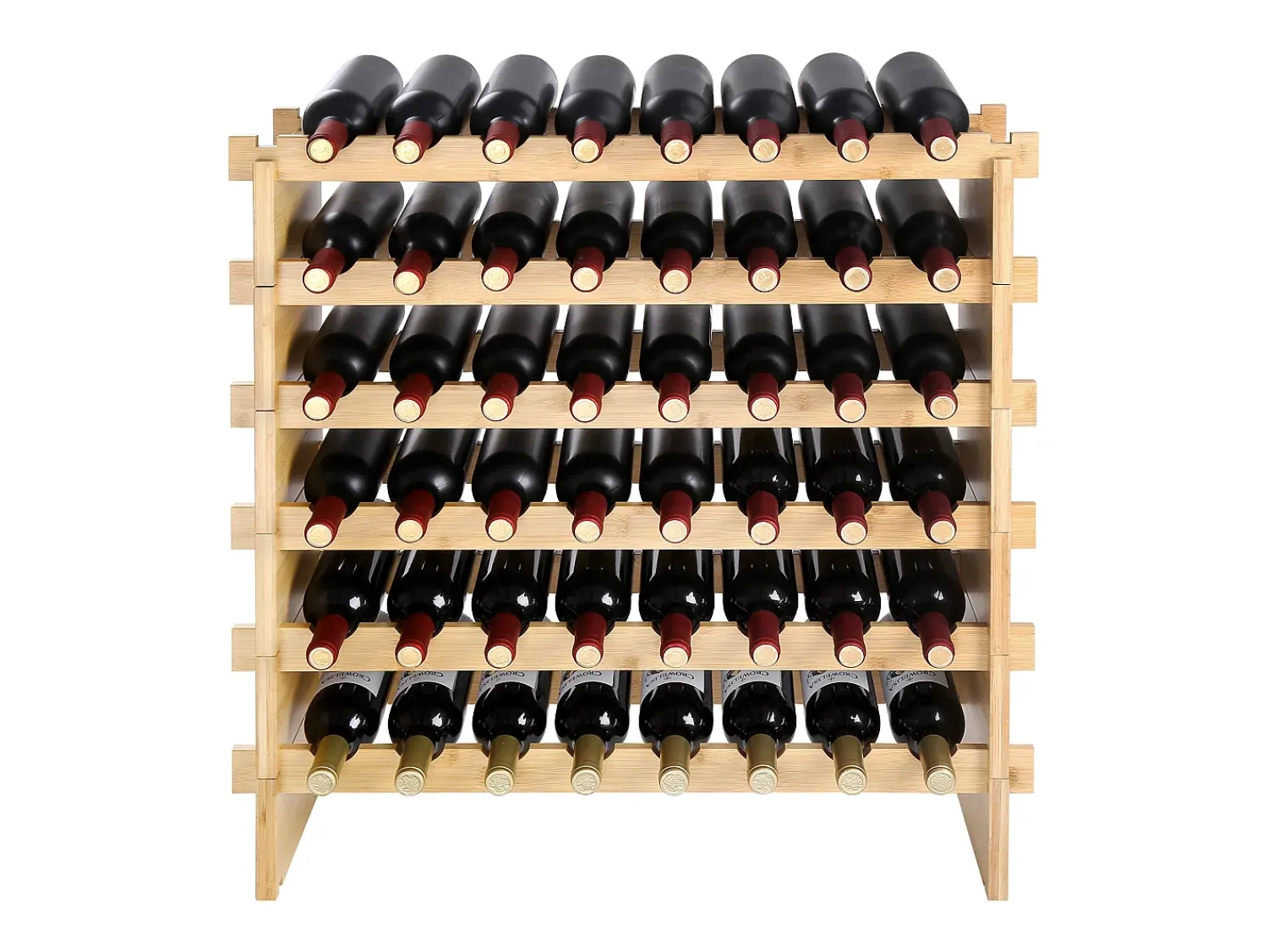 Acessórios De Arrumação|Acessório Vinho E Bar* Suporte para Vinhos Empilhável SucceBuy para 48 Garrafas, Prateleira de Exposição em Madeira de Bambu com 6 Níveis