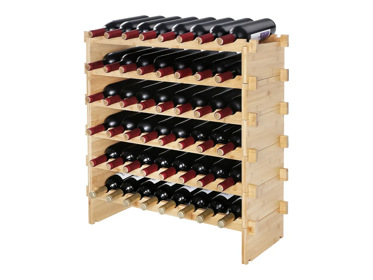 Acessórios De Arrumação|Acessório Vinho E Bar* Suporte para Vinhos Empilhável SucceBuy para 48 Garrafas, Prateleira de Exposição em Madeira de Bambu com 6 Níveis