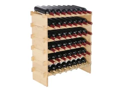 Acessórios De Arrumação|Acessório Vinho E Bar* Suporte para Vinhos Empilhável SucceBuy para 48 Garrafas, Prateleira de Exposição em Madeira de Bambu com 6 Níveis