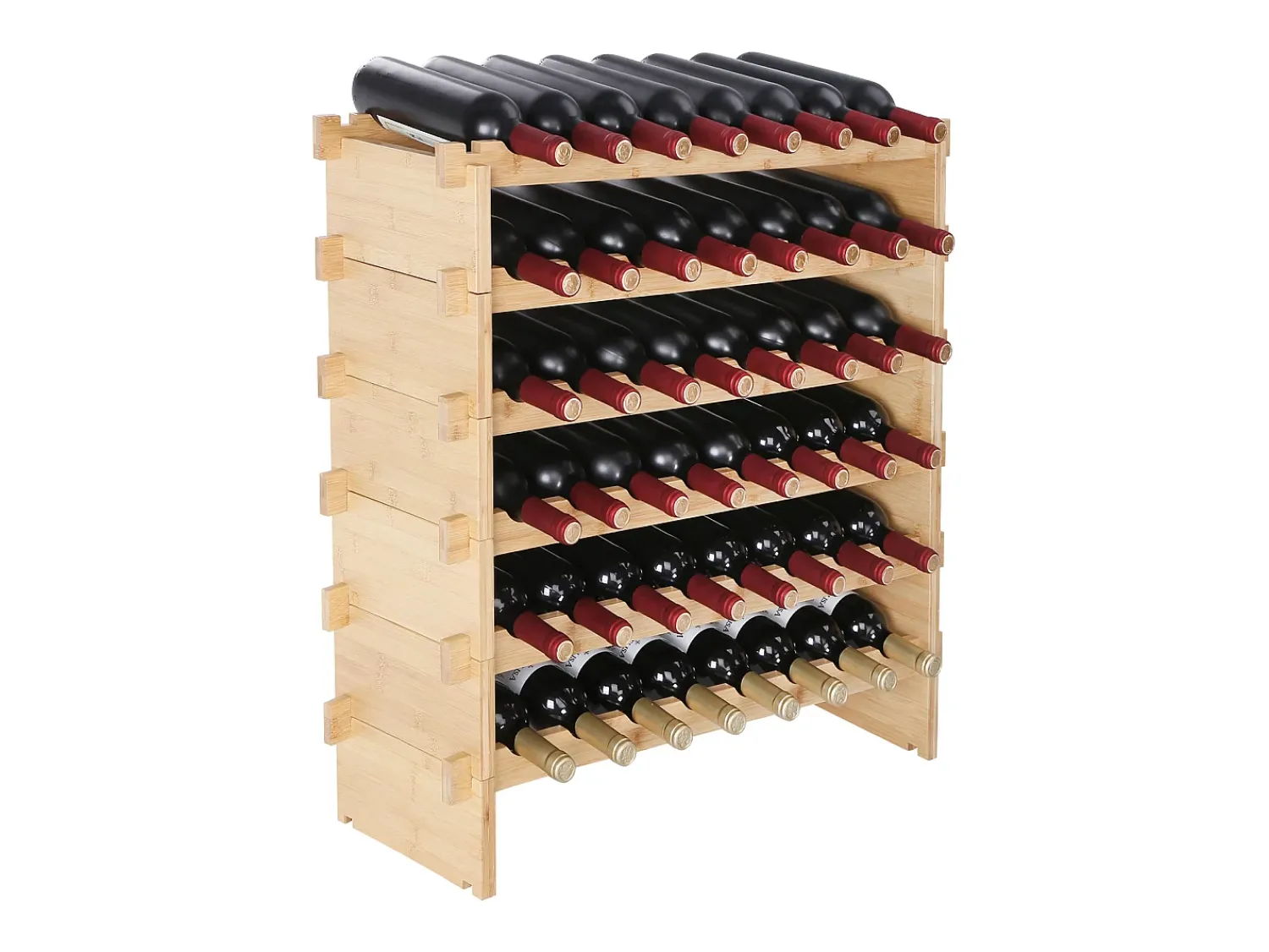 Acessórios De Arrumação|Acessório Vinho E Bar* Suporte para Vinhos Empilhável SucceBuy para 48 Garrafas, Prateleira de Exposição em Madeira de Bambu com 6 Níveis
