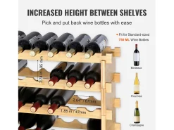 Acessórios De Arrumação|Acessório Vinho E Bar* Suporte para Vinhos Empilhável SucceBuy para 48 Garrafas, Prateleira de Exposição em Madeira de Bambu com 6 Níveis
