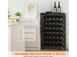 Best Suporte para Vinhos, SucceBuy Suporte Modular em Bambu para 42 Garrafas, 7 Níveis, com Prateleira de Mesa para Exposição