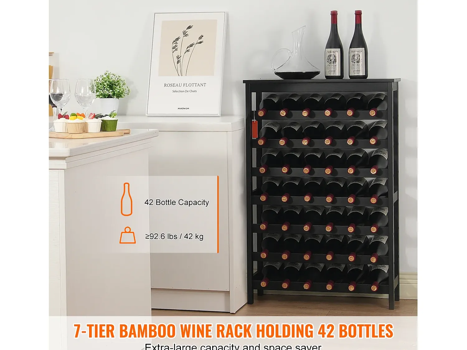 Best Suporte para Vinhos, SucceBuy Suporte Modular em Bambu para 42 Garrafas, 7 Níveis, com Prateleira de Mesa para Exposição