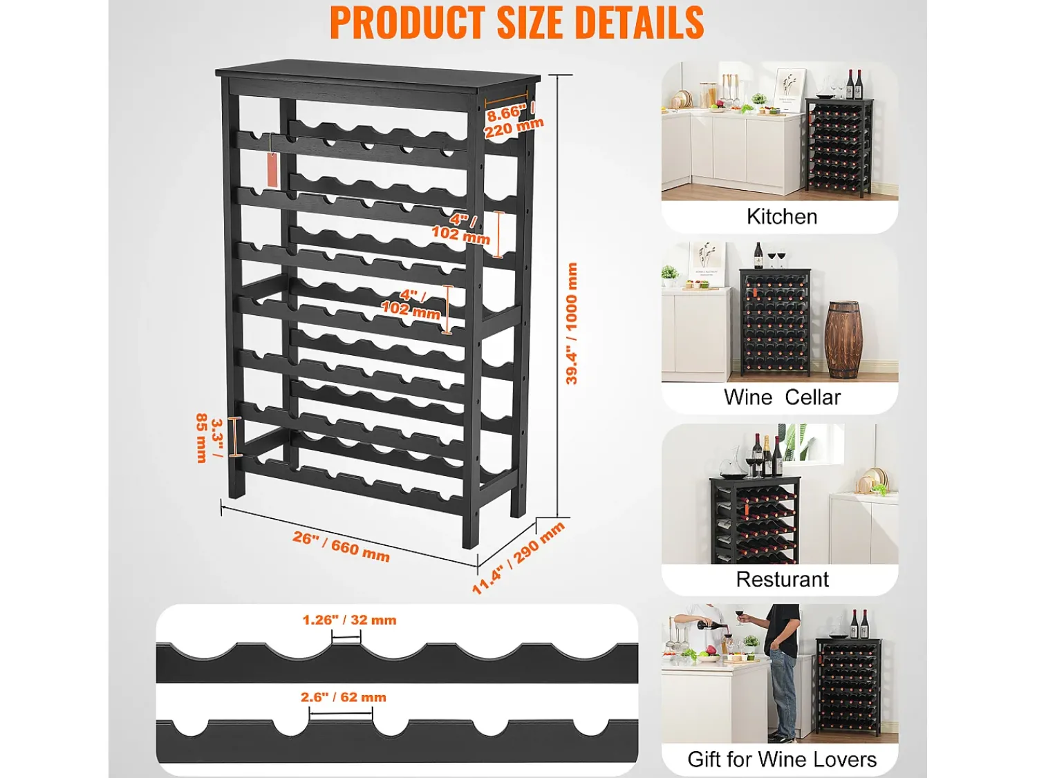 Best Suporte para Vinhos, SucceBuy Suporte Modular em Bambu para 42 Garrafas, 7 Níveis, com Prateleira de Mesa para Exposição