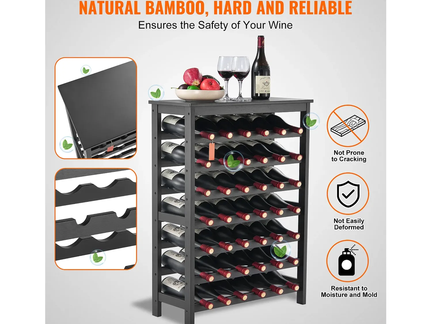 Best Suporte para Vinhos, SucceBuy Suporte Modular em Bambu para 42 Garrafas, 7 Níveis, com Prateleira de Mesa para Exposição