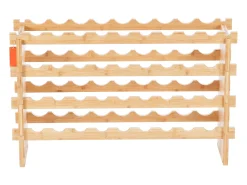 Suporte para Vinhos, SucceBuy Suporte para Vinhos Empilhável de 4 Níveis para 36 Garrafas, Prateleira de Madeira de Bambú Natural