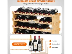 Suporte para Vinhos, SucceBuy Suporte para Vinhos Empilhável de 4 Níveis para 36 Garrafas, Prateleira de Madeira de Bambú Natural