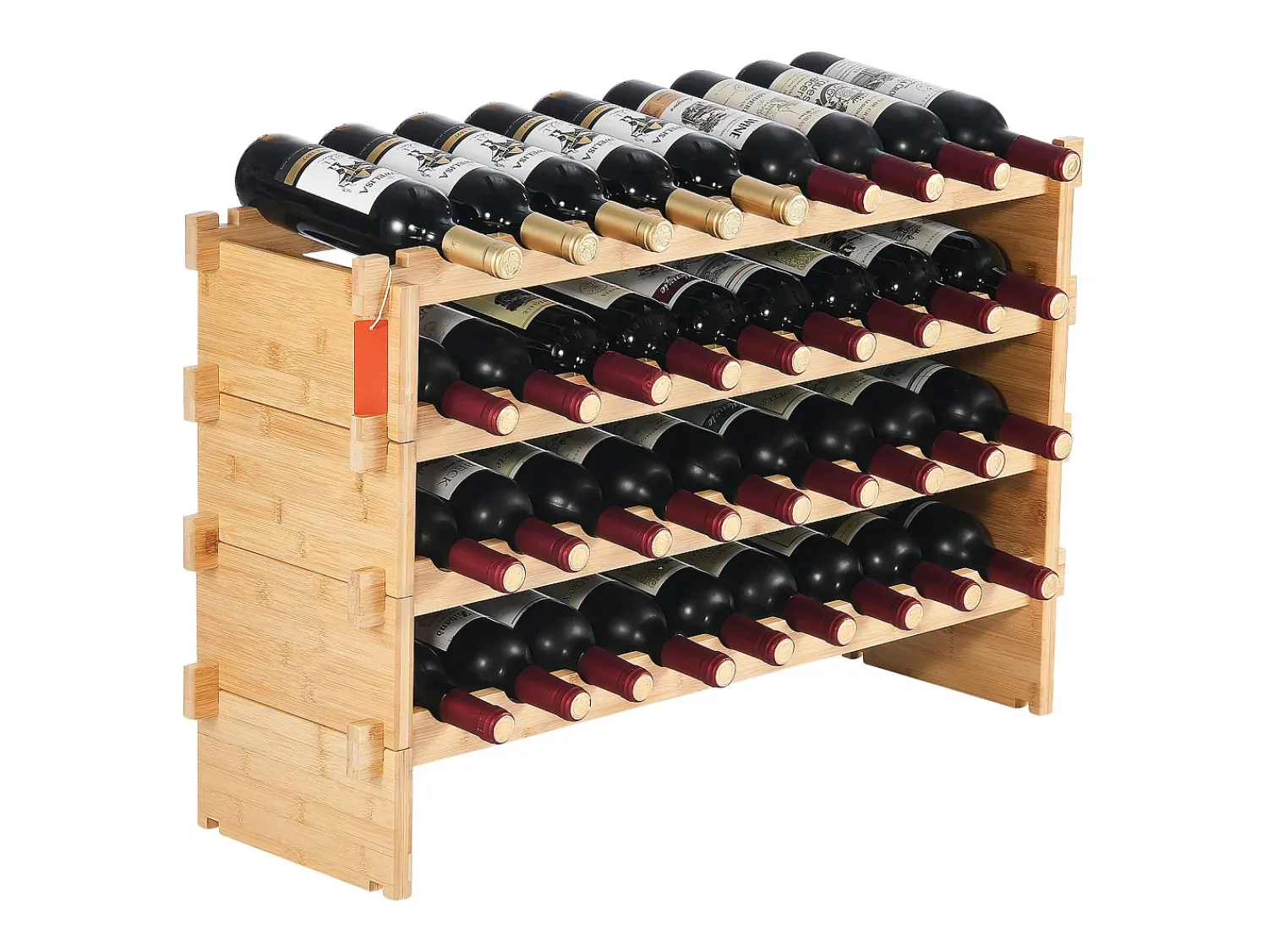 Suporte para Vinhos, SucceBuy Suporte para Vinhos Empilhável de 4 Níveis para 36 Garrafas, Prateleira de Madeira de Bambú Natural