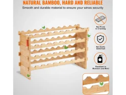Suporte para Vinhos, SucceBuy Suporte para Vinhos Empilhável de 4 Níveis para 36 Garrafas, Prateleira de Madeira de Bambú Natural