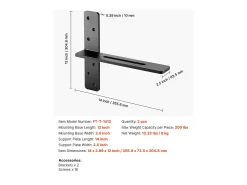 Suportes de Prateleira em T SucceBuy, Conjunto de 2, Capacidade de Carga de 90 kg, Dimensões 35.56x 7.35 x 30.48 cm, Suportes de Prateleira de Aço Duráveis^ Prateleira