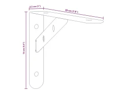 vidaxl Suportes prateleira 4pcs 20x2,5x14 cm aço inoxidável prateado Preto