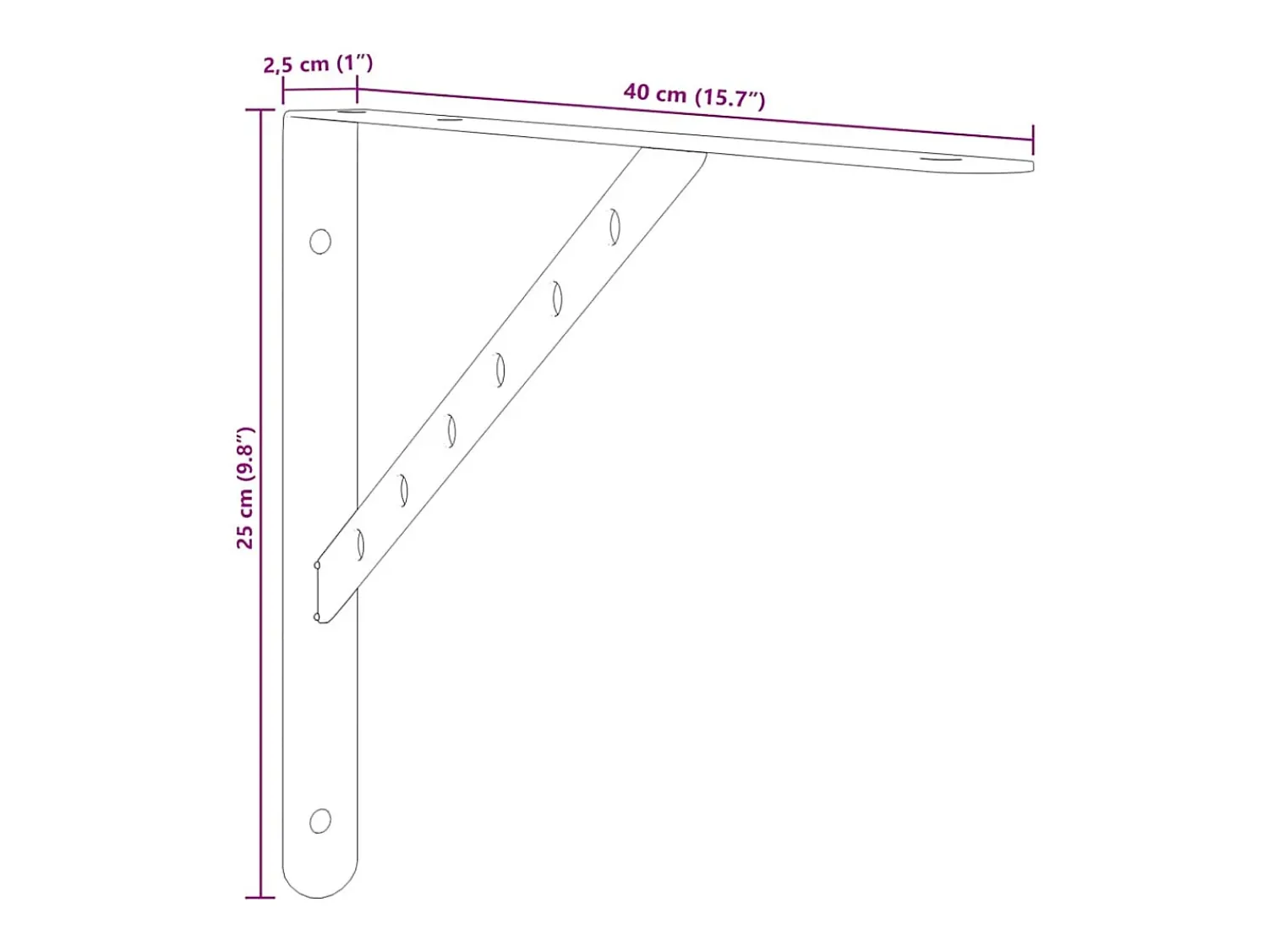 New vidaxl Suportes prateleira 4pcs 40x2,5x25 cm aço inoxidável Preto