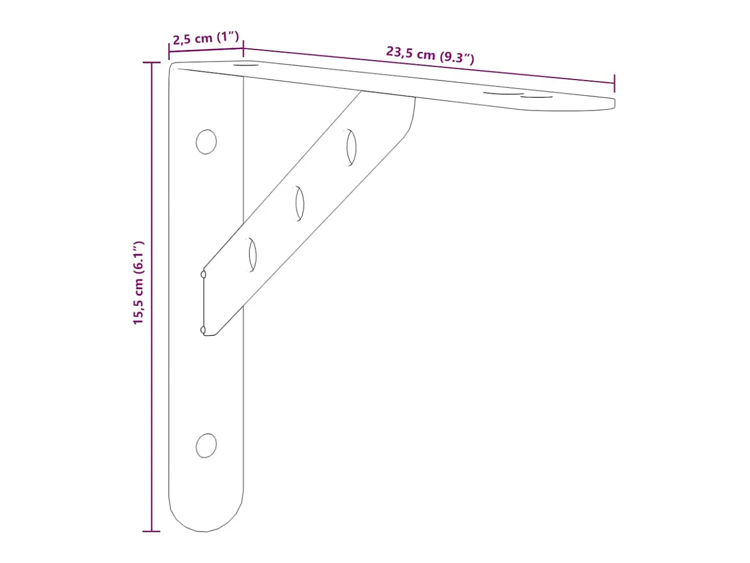 New vidaxl Suportes prateleira 4pcs 23,5x2,5x15,5 cm aço inoxidável prata Prateado