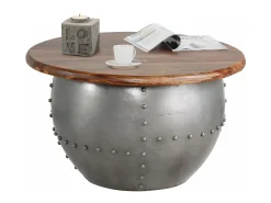 Clearance Loft24 Swaran | Mesa de café 75 cm em madeira de manga castanha Metal Castanho