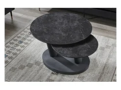 Meublorama Table baixa VIRELLO – Mesa de centro redonda Ø80 cm – Pedra natural cinza escura & metal – Design contemporâneo e robusto^ Mesa De Centro