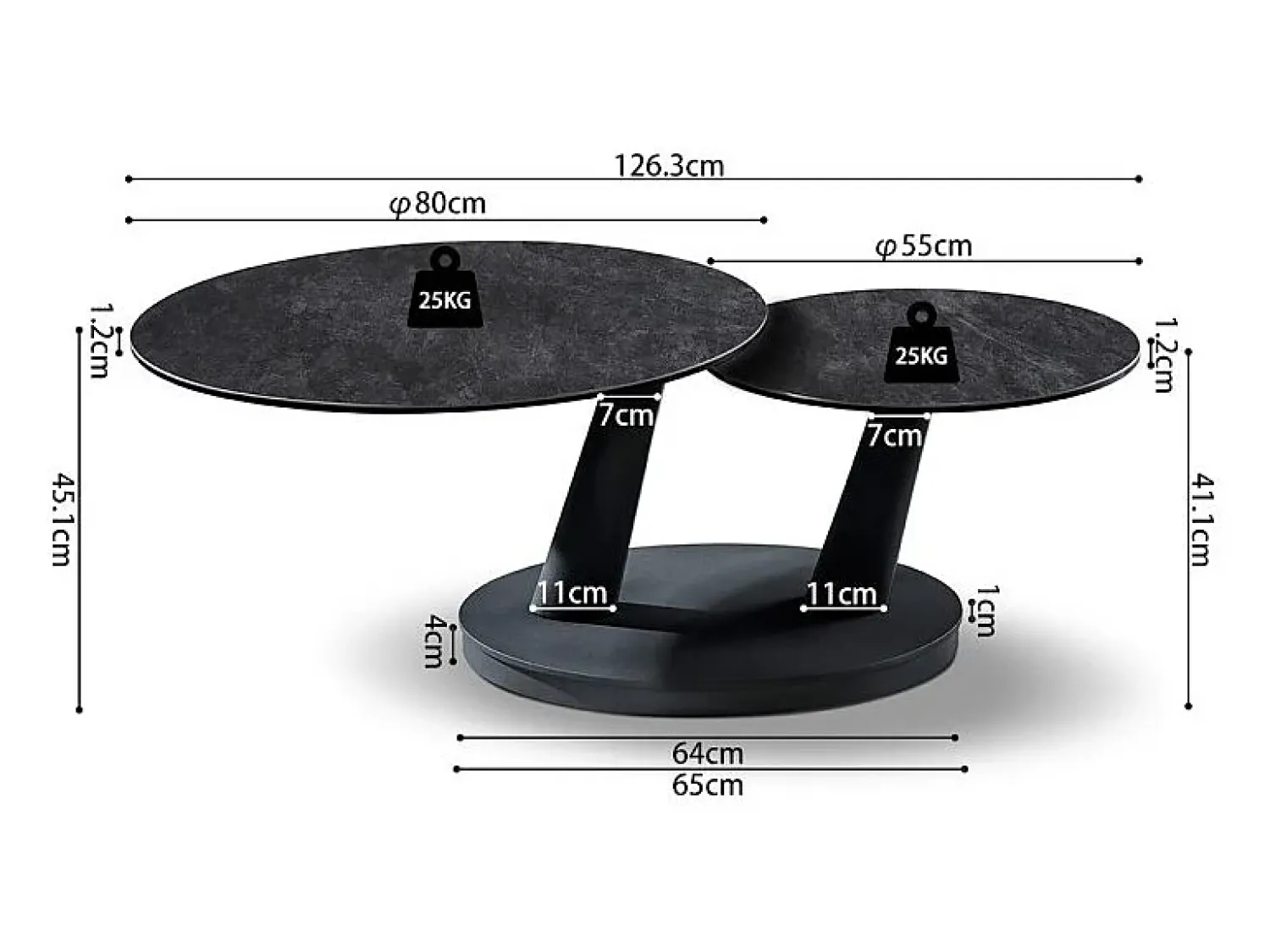 Meublorama Table baixa VIRELLO – Mesa de centro redonda Ø80 cm – Pedra natural cinza escura & metal – Design contemporâneo e robusto^ Mesa De Centro