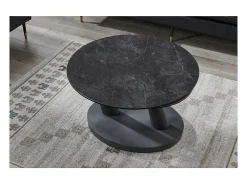 Meublorama Table baixa VIRELLO – Mesa de centro redonda Ø80 cm – Pedra natural cinza escura & metal – Design contemporâneo e robusto^ Mesa De Centro