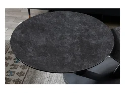 Meublorama Table baixa VIRELLO – Mesa de centro redonda Ø80 cm – Pedra natural cinza escura & metal – Design contemporâneo e robusto^ Mesa De Centro