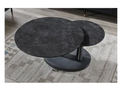 Meublorama Table baixa VIRELLO – Mesa de centro redonda Ø80 cm – Pedra natural cinza escura & metal – Design contemporâneo e robusto^ Mesa De Centro