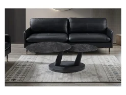 Meublorama Table baixa VIRELLO – Mesa de centro redonda Ø80 cm – Pedra natural cinza escura & metal – Design contemporâneo e robusto^ Mesa De Centro