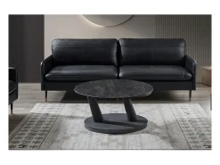 Meublorama Table baixa VIRELLO – Mesa de centro redonda Ø80 cm – Pedra natural cinza escura & metal – Design contemporâneo e robusto^ Mesa De Centro