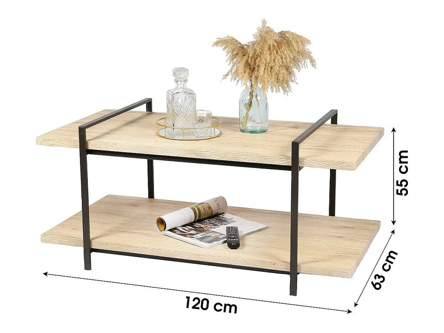 Mesa De Centro|Meublorama Table basse collection DARYL – Style industriel, coloris chêne et noir Castanho