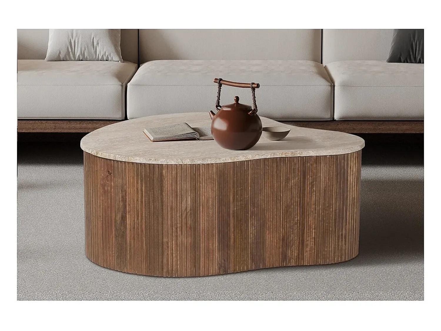 New Meublorama Table basse en bois massif collection DELHI 80cm - Style ethnique et design Castanho