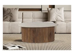 Mesa De Centro|Meublorama Table basse en bois massif collection DELHI 90cm - Style ethnique et design Castanho
