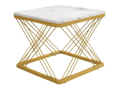 Hot Hauss Spole Table basse gigogne -Lot de 2 - Plateau finition brillant en effet marbre - Blanc et doré Dourado