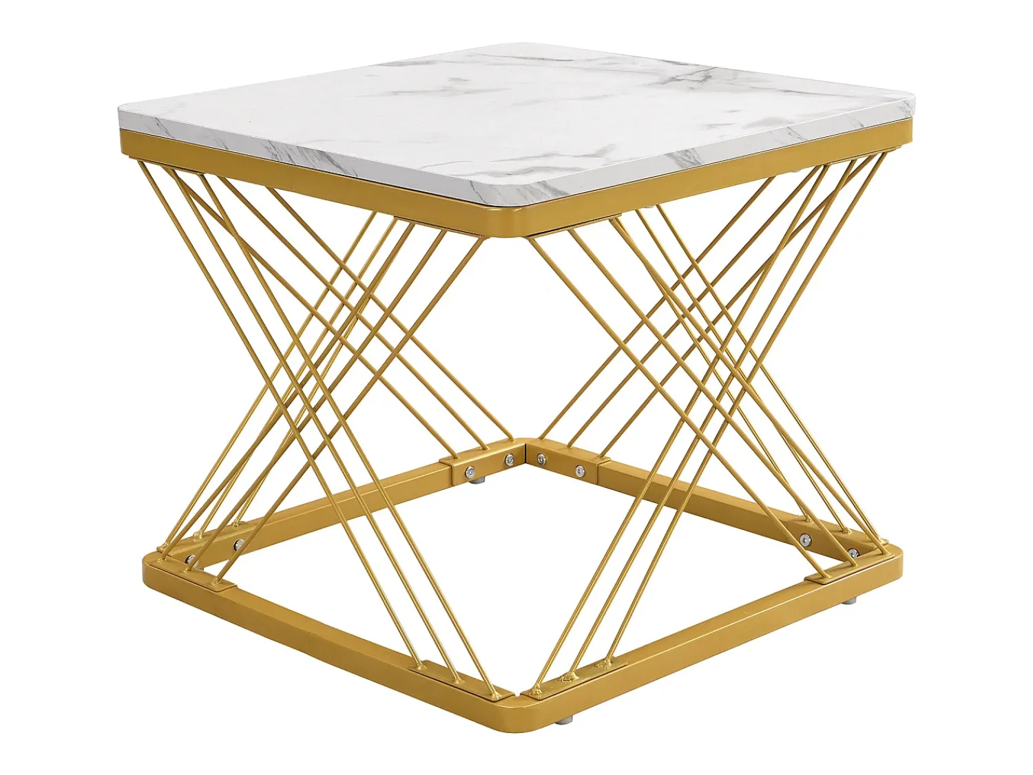Hot Hauss Spole Table basse gigogne -Lot de 2 - Plateau finition brillant en effet marbre - Blanc et doré Dourado