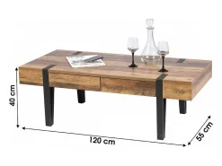 Best Meublorama Table Basse LOVY – Bois avec Pieds en Métal, 2 Tiroirs Castanho