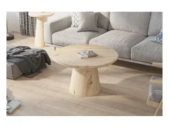 Mesa De Centro|Meublorama Table basse ronde collection TIGNES – Décor effet pin – D80 x H47 cm Castanho