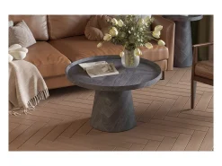 Mesa De Centro*Meublorama Table basse ronde collection CARVELA – Décor gris foncé – Bord relevé – D80 x H47 cm Cinzento
