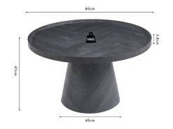 Mesa De Centro*Meublorama Table basse ronde collection CARVELA – Décor gris foncé – Bord relevé – D80 x H47 cm Cinzento