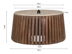 Mesa De Centro|Meublorama Table basse ronde en bois massif collection DELHI diamètre 70cm - Style ethnique et design Castanho
