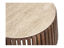 Mesa De Centro|Meublorama Table basse ronde en bois massif collection DELHI diamètre 70cm - Style ethnique et design Castanho