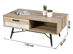 Meublorama Table basse UMÉA coloris chêne clair et blanc – Design industriel - Rangement pratique^ Mesa De Centro