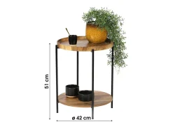 Mesa De Apoio*Meublorama Table d'appoint ronde JAYCE avec 2 niveaux, structure en métal noir, style ethnique Castanho